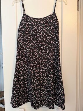 Black Floral Dress with Pink Daisy Print